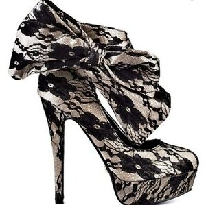 ⭐$10 OFF ⭐ Platform black lace stiletto pump heels